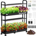 Growell Large Hydroponics Growing System Kit, 60 Pods Vertical Indoor Herb Garden Kit with 2 Light Modes & Auto Circulating Water System, 32L Movable Indoor Gardening System for Herb Vegetable Fruit