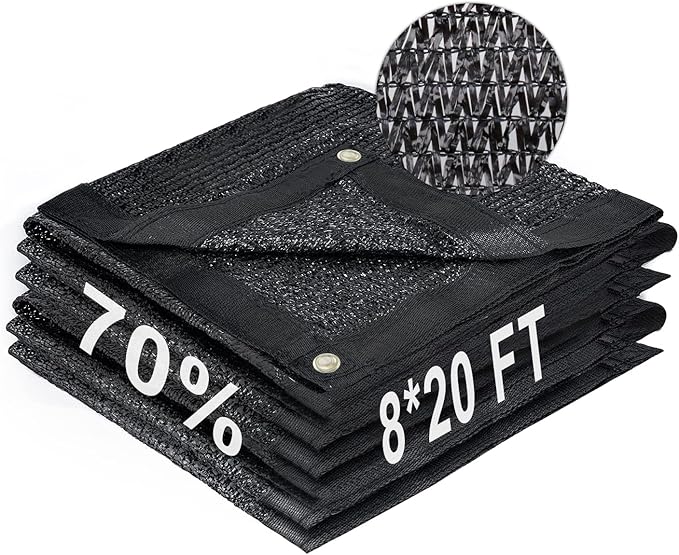 LOVE STORY 8x20FT 70% Black Shade Cloth Sun Shade Net with Grommets Sunblock Net Mesh Tarp for Garden,Plants Cover,Greenhouse and Patio