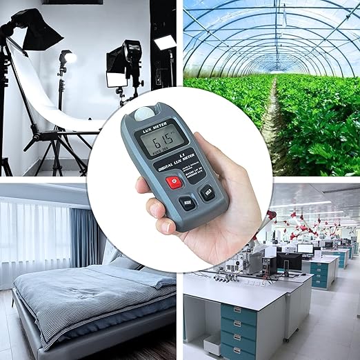 Digital Illuminance Light Meter Lux Meter with LCD Display, 0～200,000 Lux Measure Range, Lux FC Unit Selection for Homes, Warehouses, Farms, Stage, Stadiums