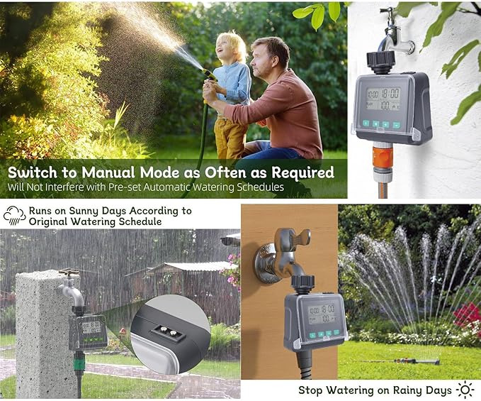 Zerodis Sprinkler Timer, Programmable Samrt Irrigation Controller with Connectors Adjustable Watering Modes Water Proof Multifunction Automatic Watering System for Outdoor Garden