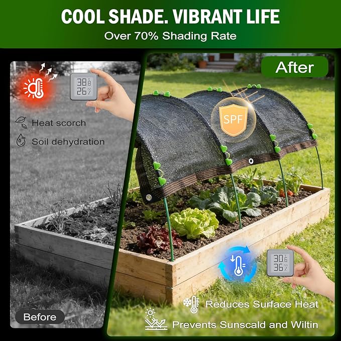 Uyittour Garden Shade Kit 78.7"x39.4", 70% Black Shade Cloth with Hoops for Plants, Raised Garden Bed Shade Cover for Heat Protection, Sun Shade for Outdoor Vegetables, Flowers & Greenhouse
