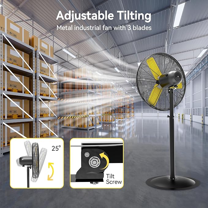 VINICAYA 24 Inch Commercial Industrial Pedestal Fan, 7800 CFM Oscillating Fans on Stand Heavy Duty with 3 Speed, Metal Stand up Fans with Poweful Motor, Commercial, Industrial Use, UL Safety Listed