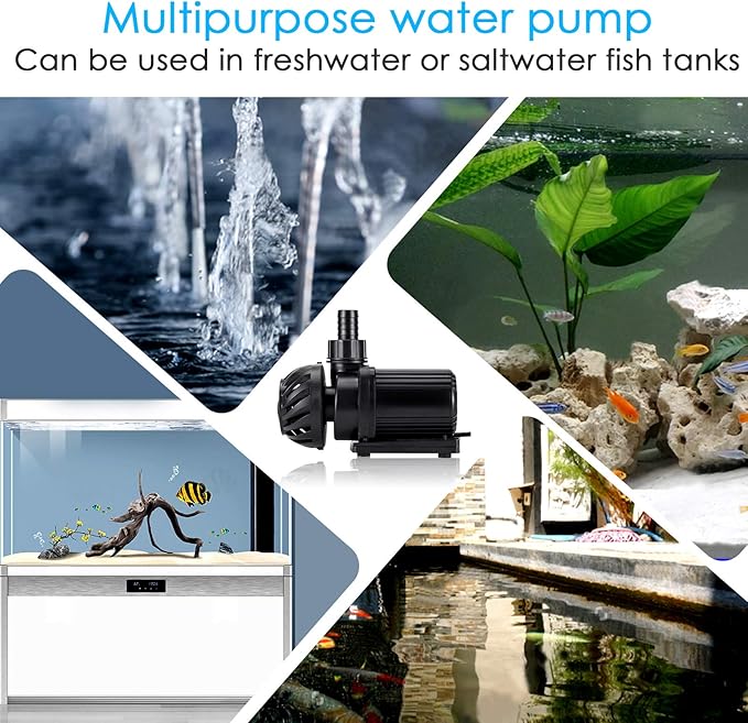AQQA Controllable Aquarium Water Pump,45W 12000GPH Circulation Make Wave/Feed Mode/20 Options Flow Adjustable, Amphibious Submersible or Land Powerful Return Pump for Saltwater & Freshwater
