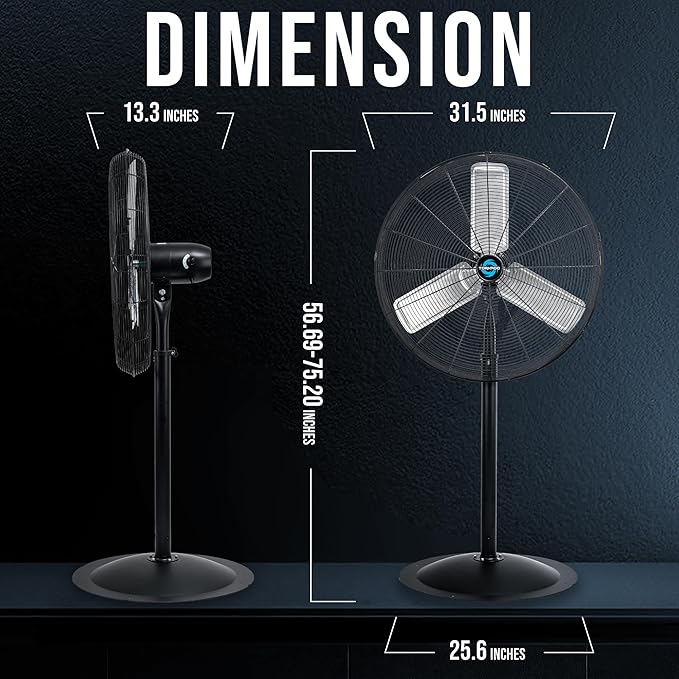 Tornado 30 Inch High Velocity Pedestal Fan, 8850 CFM Industrial Metal Stand Fan, Non-Oscillating, 3 Speed, 10 FT Power Cord, UL Safety Listed for Commercial & Warehouse Use