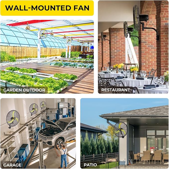 FUGOO 24'' Outdoor Oscillating Wall Fan With All Sealed Brushless DC Motor, 4-Speed Waterproof Outdoor Fan, Heavy Duty Industrial Wall Mount Fans for House,Patios, Commercial, Garage, Warehouse