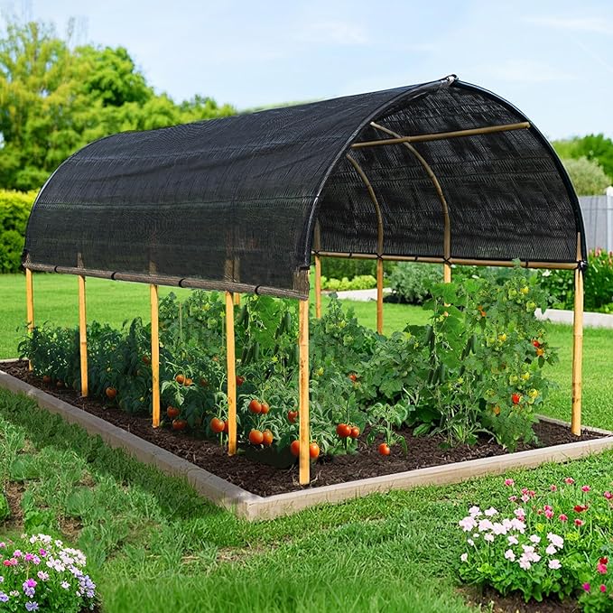 Bigmeta Cuttable Shade Cloth for Garden - 50% UV-Resistant Mesh Tarp with Rope, Black Sun Cover Net for Patio Greenhouse Raised Beds Plants (6.5x10FT)