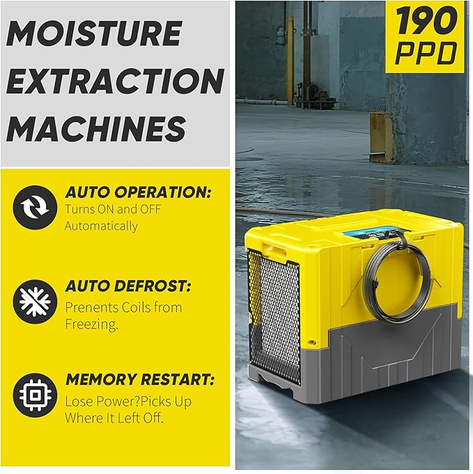 190Pints Commercial Dehumidifier for Basements with Pump Drain Hose, LGR Dehumidifiers with Wheels, Crawl Space Dehumidifier for Basement, Warehouse and Garages Up to 6000Sq, Yellow-2026 Upgraded-2PC