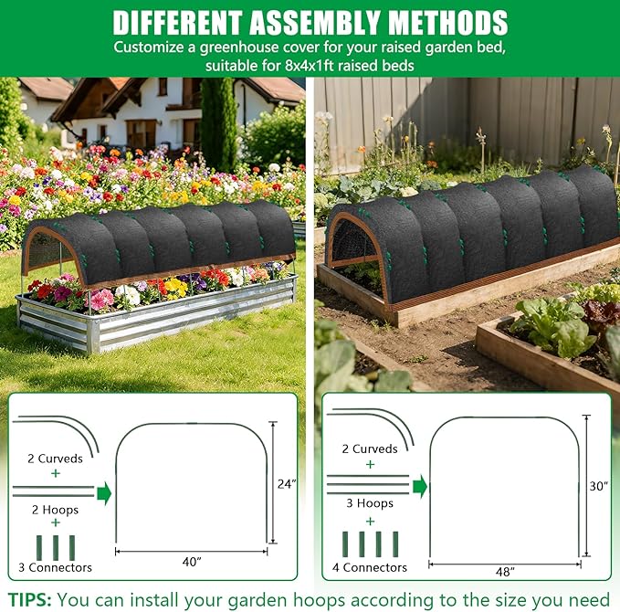 118"x79" Garden Shade Kit, 70% Garden Sun Shade Cloth with Hoops for Plants Heat Protection, Raised Garden Bed Shade Cover Plant Sun Shade for Outdoor Plants Vegetables