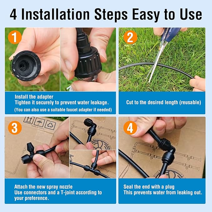 Outdoor Misting System Patio Cooling Kit 75FT Patio Misters with Mist Hose Nozzles Water Mister Cooling System for Backyard Garden Deck Pergola Gazebo Greenhouse Chicken Coop Dog Kennel