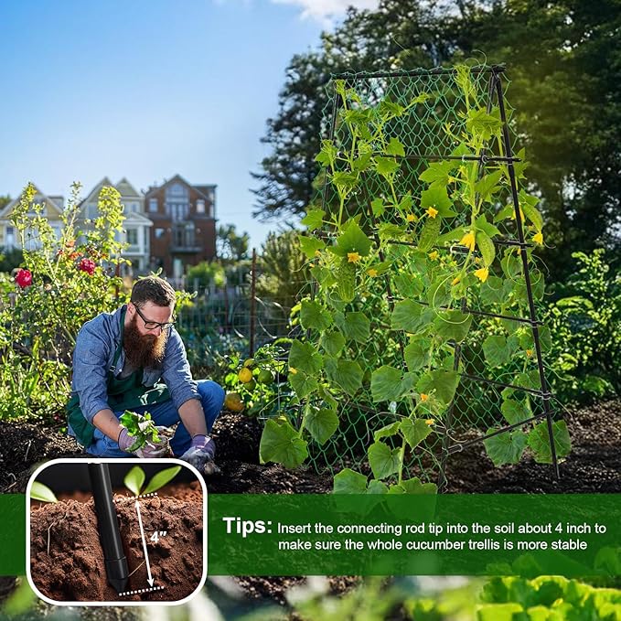 AlisisFores Garden Trellis for Climbing Plants, A-Shape Garden Plant Support Frame for Raised Bed Vegetables, Provides Support for Beans, Tomatoes and Cucumber, Black