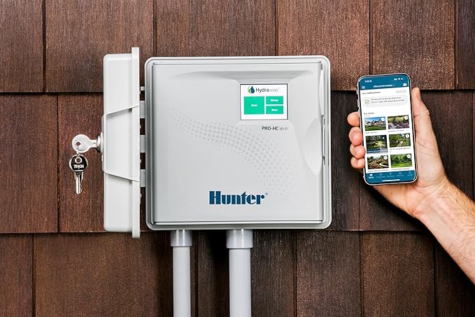 Hunter PRO-HC600 Smart WiFi Irrigation Controller, 6 Zone Outdoor & Indoor Sprinkler Timer, Hydrawise App Compatible, Weather-Based Scheduling, Flow Sensor Ready, Touchscreen