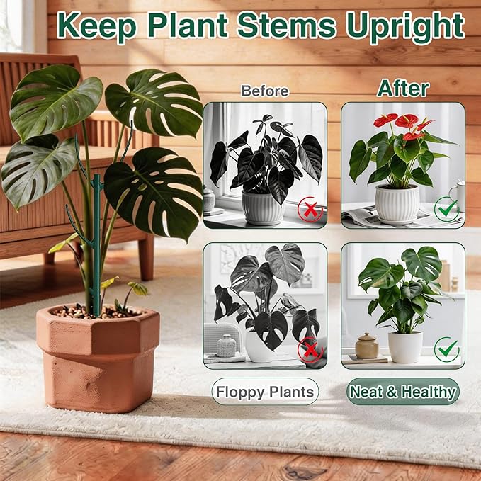 10Pack Stackable Plant Support, 2 in 1 Monstable Plant Stakes & Tomato Cage Kits for Indoor Outdoor Climibing Plants, Durable Alternative to Moss Pole Sticks Trellis for Houseplants Potted