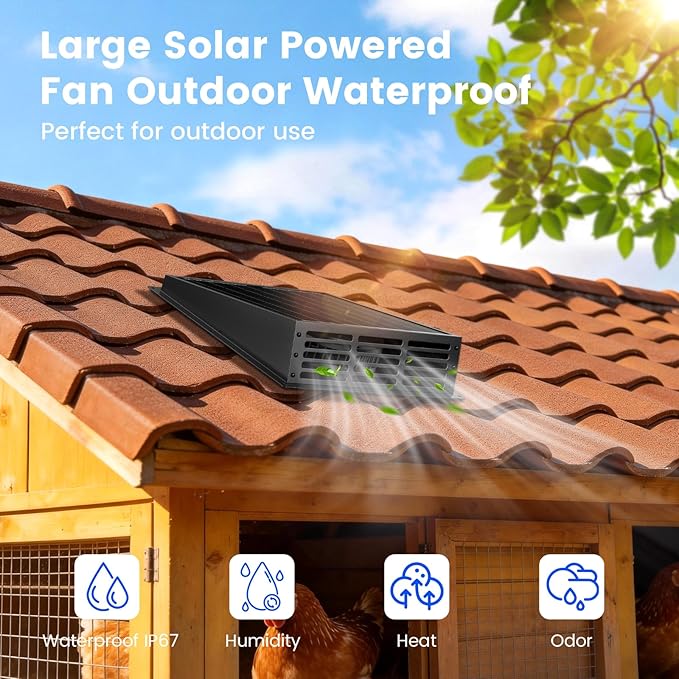 25W Solar Fan for Chicken Coop, 430CFM Solar Exhaust Fan with IP67 Waterproof Solar Panel-No Wiring Required, Easy Install Greenhouse Fan for Shed, Attic,Barn, Dog House