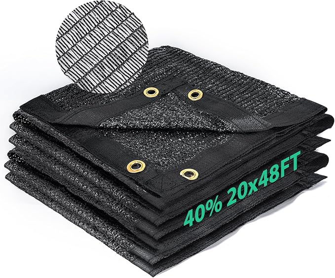 Kesfitt 40% Shade Cloth 20x48 ft, Breathable HDPE Mesh Sun Shade Tarp for Garden & Greenhouse, UV Resistant Outdoor Shade Fabric with Copper Grommets for Plants, Patio, Yard