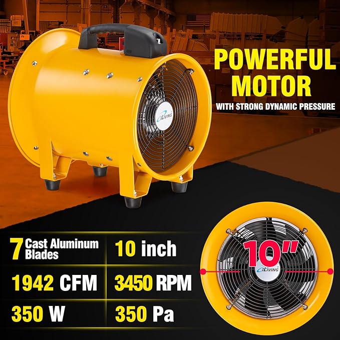 iLiving Utility High Velocity Blower, Fume Extractor, Portable Exhaust and Ventilator Fan (Utility 10")