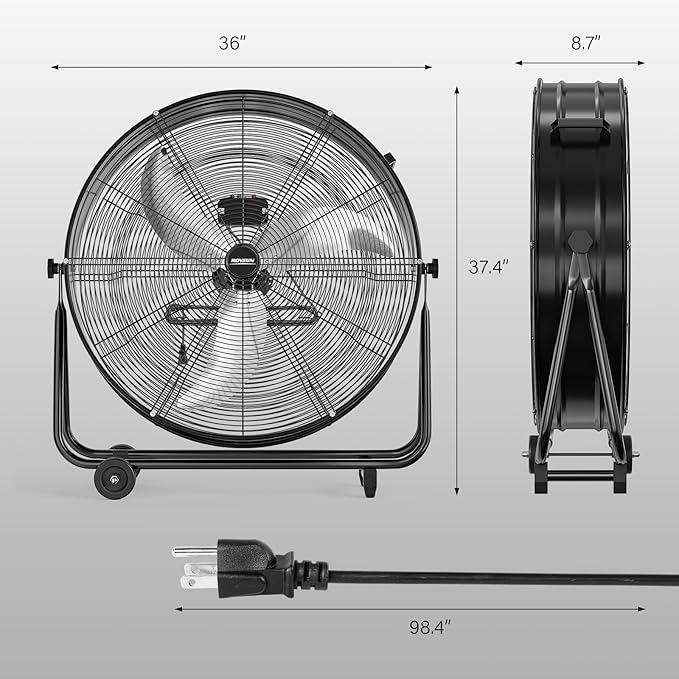 ROVSUN 30 Inch High Velocity Drum Fan, 13000CFM Industrial Metal Floor Fan with Handle, Heavy Duty, 3-Speed, 360° Tilt, Air Circulator for Shop, Garage, Gym, Barn, Commercial, UL Listed, 2 Packs