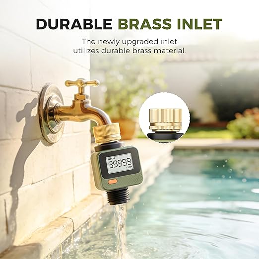 Diivoo Water Flow Meter with 180° Removable Panel, 4 Measure Modes, ±5% High Accuracy and IP54, Measure Gallon/Liter Consumption and Flow Rate for Outdoor Garden Hose Watering, RV Water Tank Filling