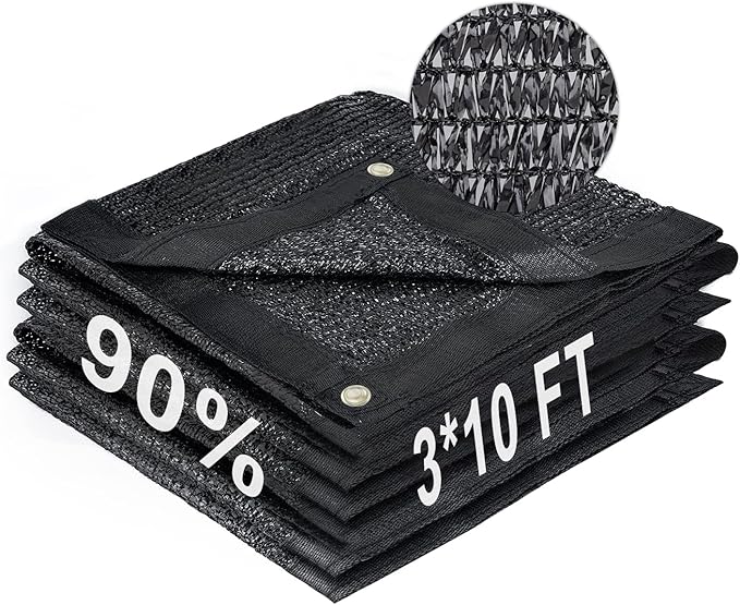 LOVE STORY 3x10FT 90% Black Garden Shade Cloth, Sun Shade Cover Net Mesh Tarp with Grommets, Sunblock Net for Garden,Greenhouse,Plants and Patio