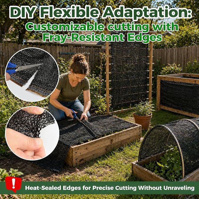 55% Shade Cloth for Garden,HDPE Cuttable Sun Shade for Plants,Mesh Garden Shade Cloth for Greenhouse Vegetables,Plant Heat Protection Black Cover for Patio Raised Bed (10×20FT)