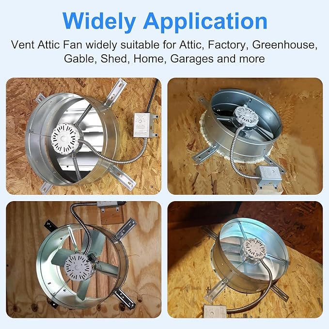 Gable Vent Attic Fan, 15" Exhaust Ventilation Fan with Adjustable Thermostat for Gable, Shed, Home, Garages, 1300 CFM, 1075 RPM, 1850 SQ. FT. Attic Ventilator (1300CFM)