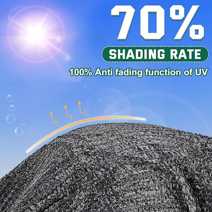 Kesfitt 70% Shade Cloth 6.5x10 ft, Breathable HDPE Mesh Sun Shade Tarp for Garden & Greenhouse, UV Resistant Outdoor Shade Fabric with Copper Grommets for Plants, Patio, Yard