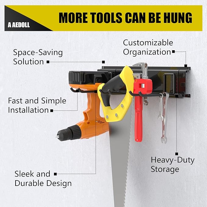 66" Garage Tool Organizer Wall Mount, 720lbs Tool Storage Organizer with Adjustable Sliding Hooks, Heavy Duty & Anti-Rust Garden Tools Storage Rack for Hanging Rake Broom/Mower/Snowboard