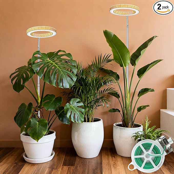 Grow Lights for Indoor Plants Full Spectrum,6.3" LED Wood Grain Plant Grow Light,9.8-65in Height Adjustable Plant Lights Growing Lamp with Auto Timers 3H/9H/12H,10 Dimmable Levels (Wood Grain 2 Pack)