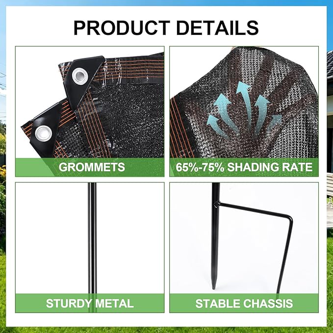 70% Shade Cloth for Garden, 6.56 X 3.3Ft Sun Shades Cloth Outdoor Patio with Stakes, Rope and Gloves, Plant Shades for Outdoor Plants, Durable Uv Blocking Mesh for Garden, Patio, Greenhouse