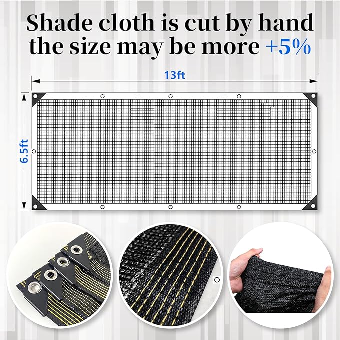 70% Black Shade Cloth for Garden, 6.5x13FT Resistant Garden Sun Shade Net, Durable Mesh Shade Tarp with Reinforced Grommets for Greenhouse, Plant, Chicken Coop, Pergola,Canopy (6.5ft*13ft)