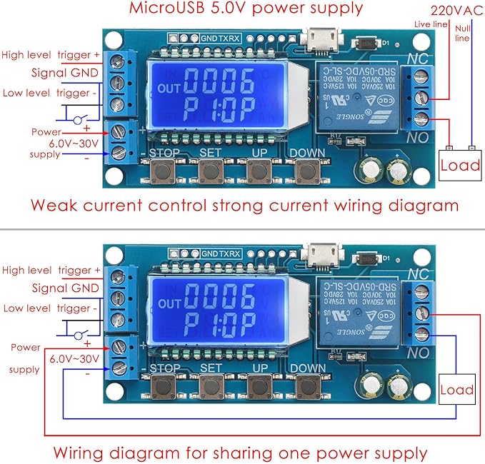 DROK Timer Relay - 5V/12V/24V Time Delay Relay Switch Delay-Off Cycle Timer 0.01s-9999mins with LCD Display Support Micro USB 5V Power Supply