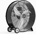 ROVSUN 24 Inch High Velocity Drum Fan, 9500CFM Industrial Metal Floor Fan with Handle, Heavy Duty, 3-Speed, Air Circulator for Shop, Garage, Gym, Barn, Commercial, UL Listed, Black