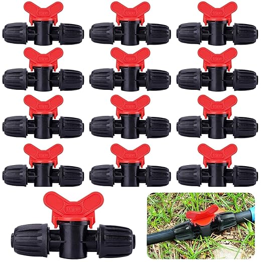 Kalolary 20PCS Drip Irrigation Switch Valves, 1/2" Barbed Lock Shut Off On Valve in-line Barbed Tee Switch Valve for 1/2 Inch Tube 16mm Irrigation Valve Fittings with Lock for Garden Sprinkler System