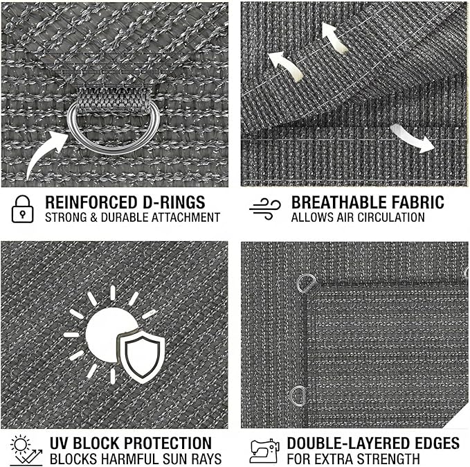 8X10 FT 90% Sun Shade Cloth, Sunblock Shade Fabric with D-Rings, Sunshade Cover for Patio Pergola Deck, UV Protected Breathable Netting with Zipties & Ropes, Gray