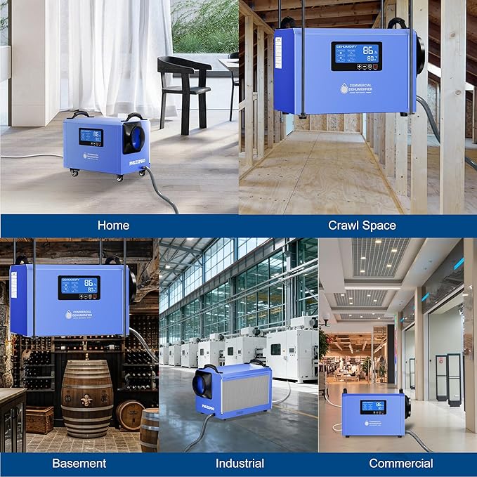 145 Pint Commercial Dehumidifier with Drain Hose for Crawl Spaces, Basements, Industry Water Damage Unit Restoration for up to 6000 Sq.Ft, Auto Defrost, Memory Starting, Blue(Gift Directional Wheels)