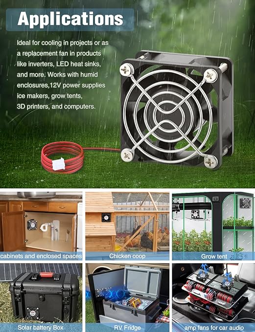 Wathai IP68 60mm x 25mm DC 12V Waterproof Cooling Fan 12 Volt Dual Ball High Speed DIY for Amplifier, RV Refrigerator, PSU, Electronic Components Equipment Ventilation