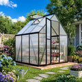 6x6FT Greenhouse for Outdoors, Polycarbonate Greenhouse with Quick Setup Structure and Roof Vent, Aluminum Walk-in Green Houses for Outside Garden Backyard, Charcoal Black