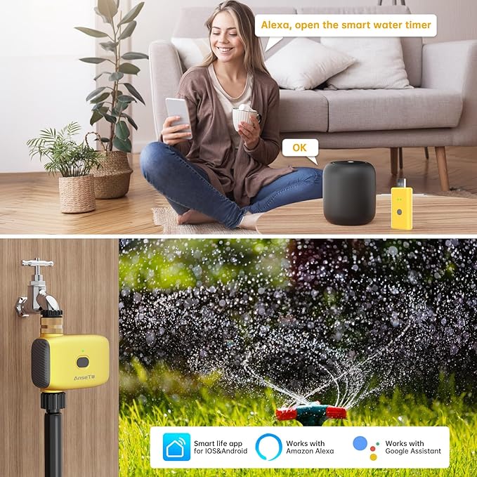 WiFi Water Timer for Garden WiFi Sprinkler Timer Outdoor, Irrigation Timers 1 Outlet Brass Inlet WiFi Hose Timers with APP Remote Control/Rain Delay/Manual for Garden/Lawn/Yard Watering System