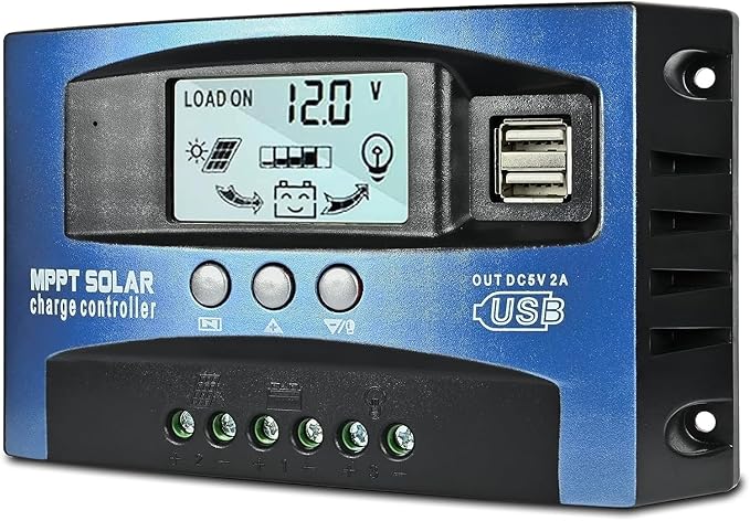 [Upgraded] 30A MPPT Solar Charge Controller, 12V/ 24V Solar Panel Intelligent Regulator with Adjustable LCD Display Dual USB Port Timer Setting Auto Parameter