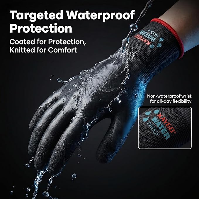 KAYGO Winter Waterproof Work Gloves for Men and Women, 3 Pairs Thermal Insulated Freezer Rubber Coated Gloves,Super Grip,KG160 (XL, Black)