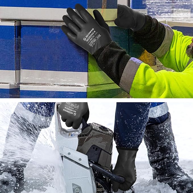 Schwer 2 Pairs 100% Waterproof Winter Work Gloves, ANSI A2 Cut Resistant Freezer Gloves for Outdoor Cold Weather Keep Hands Warm, Thermal Insulated Gloves for Shoveling Snow, Ice Fishing, XXL