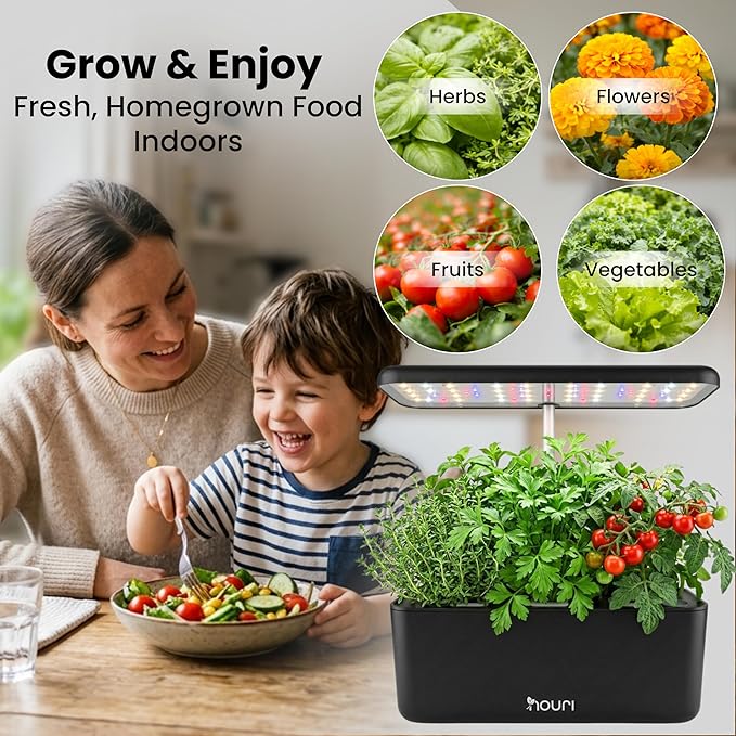Nouri Hydroponics Growing System, 7 pod Smart Indoor Herb Garden Kit with LED Grow Lights, Hydroponic Herb Garden Indoor for Plant Lovers, Gardeners, Kitchen, Tomato Seeds Included