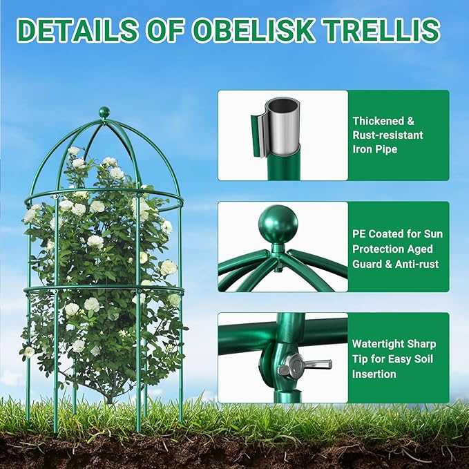 3 Pack Metal Plant Cage Support, 31.5" H Peony Support Tomato Cage Garden Rose Obelisk Trellis Supports Tower for Clematis Vine Jasmine Supports Outdoor Indoor