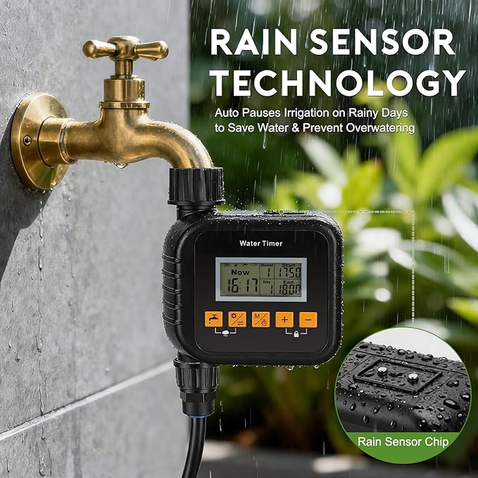 Snowtaros Smart Sprinkler Timer, Outdoor Water Hose Timer with Rain Sensing, 9 Watering Modes Garden Irrigation Controller for Yard, Lawn & Patio, Easy Installation (1 Zone)