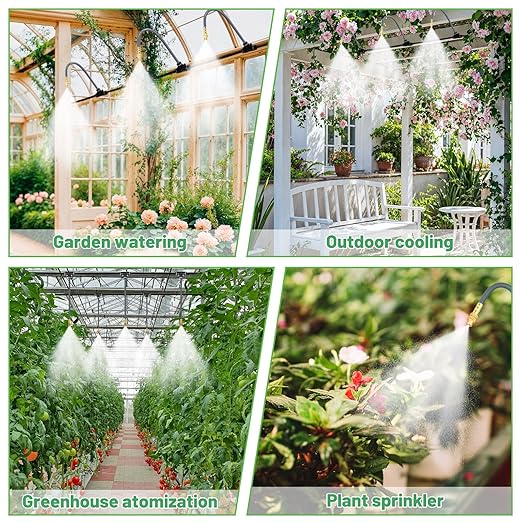 49.2 Ft 360° Adjustable 1/4" Drip Irrigation System Bendable Watering Misting System Drip Irrigation Kit Garden Watering Atomizing System with 12 Nozzles, Automatic Irrigation System for Garden