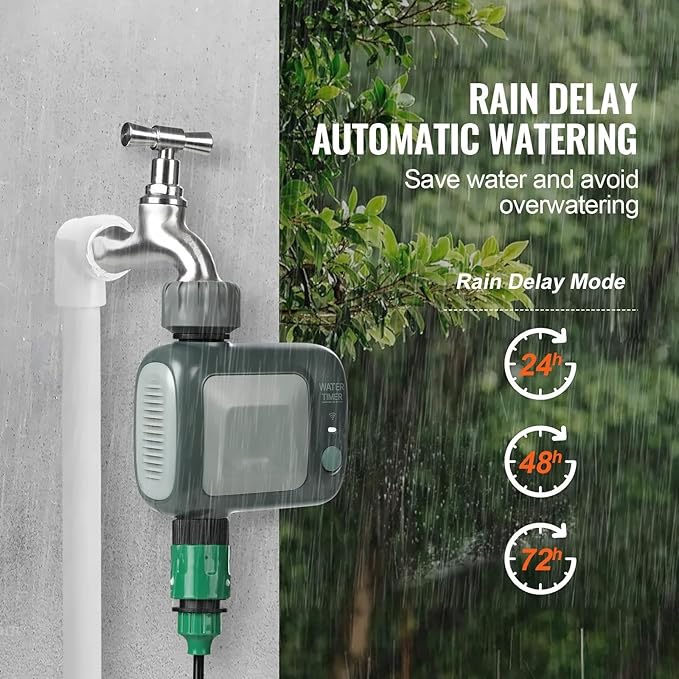 WiFi Sprinkler Timer, Smart Hose Faucet Timer with Brass Inlet, 2.4GHz WiFi/Bluetooth APP Control, Alexa Voice Control, IPX6 Waterproof for Yard Irrigation