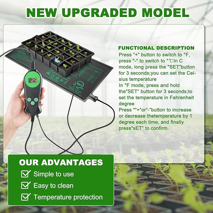 Seedling Heat Mat with Built-in Thermostat 4 Pack, 10" x 20.75" Waterproof Plant Heating Pad with Temperature Controller for Hydroponic,Germination, Indoor Gardening, Greenhouse, MET-Certified