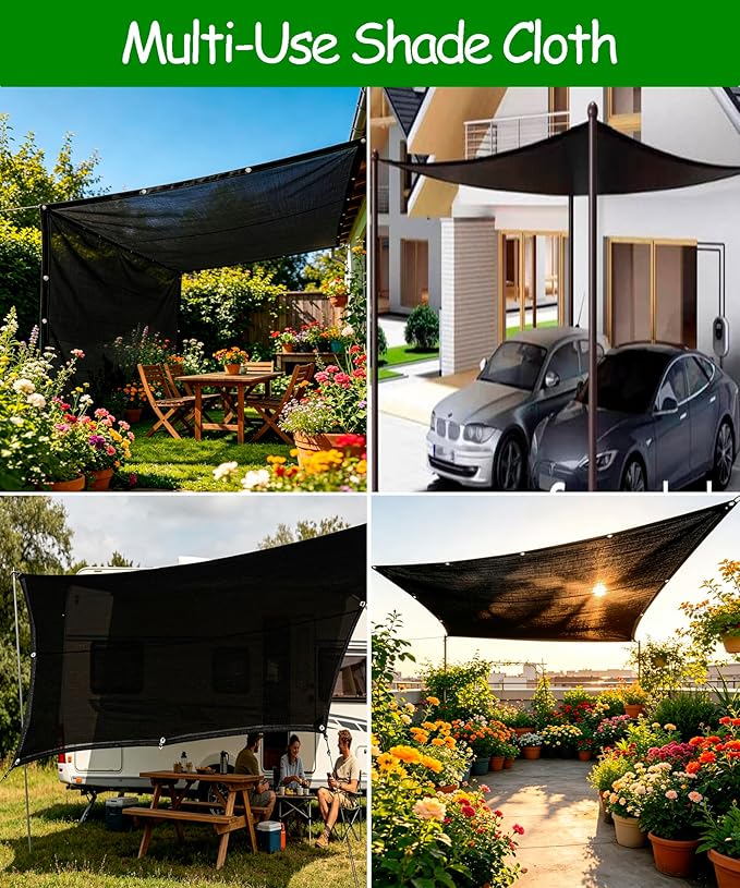 90% Black Shade Cloth 6ft x 14ft Heavy Duty Outdoor Mesh Tarp with Grommets，Sun Shade Canopy for Patio，Garden，Greenhouse，Chicken Coops，Plants Vegetables，Swimming Pool