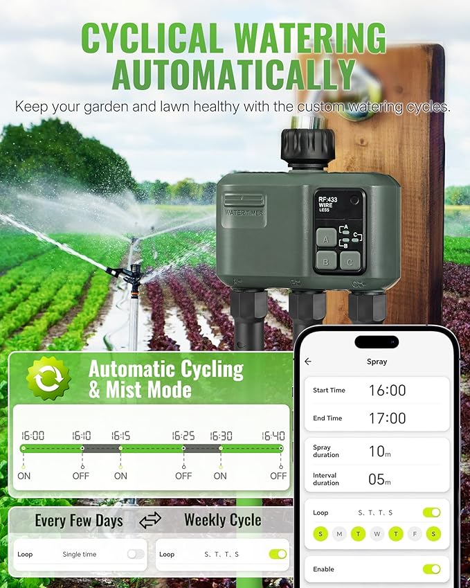 WiFi Water Timer for Garden Hose, Sprinkler Timer 3 Zone, 3 Outlet Smart Hose Watering with WiFi Irrigation Controller, Automatic Irrigation System/Rain Delay/Manual Watering D33WT06