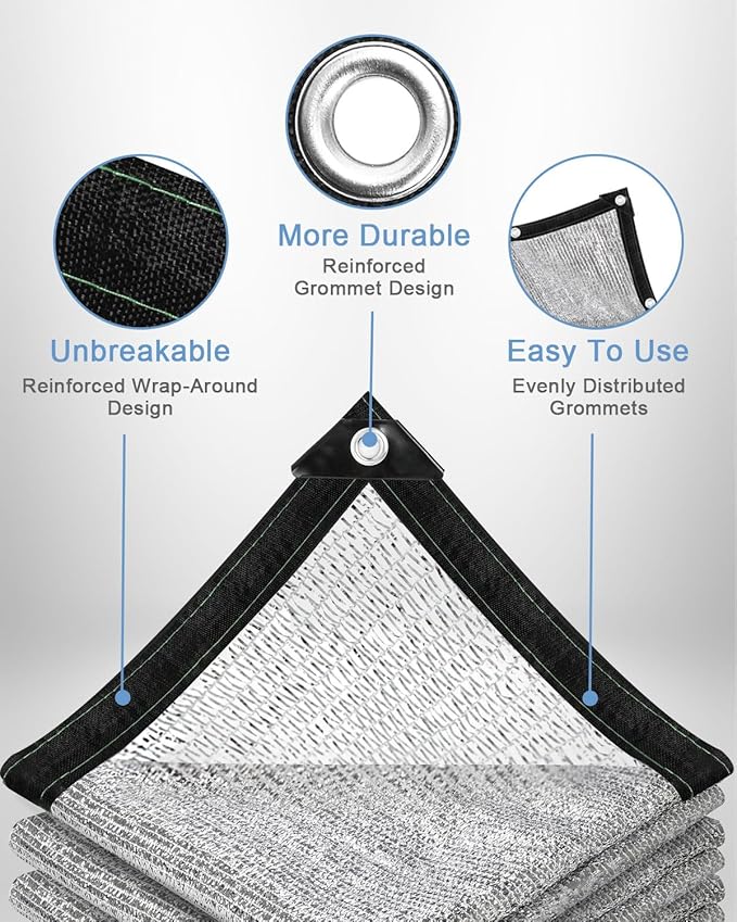 vensovo 40% Aluminum Shade Cloth - Reflective Aluminium Shade Netting Sun Shade Cover with Grommets for Cars, Dogs, Outdoor, RV, Patio (3x4FT)
