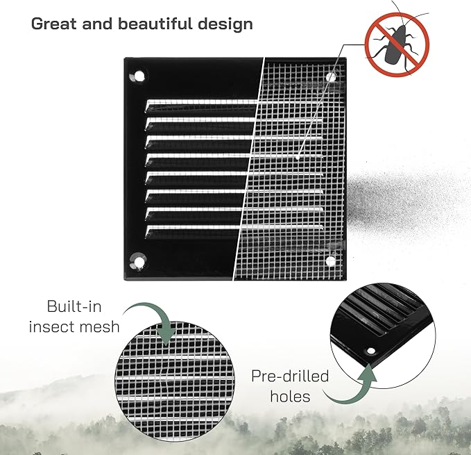 Vent Systems 4'' x 4'' Inch (Overall Dimensions) Pack of 10 - Black - Air Vent Cover Metal Air Return Grill with Built in Guard Screen Mesh - HVAC Vent Duct Cover, Soffit Vent for Indoor & Outdoor